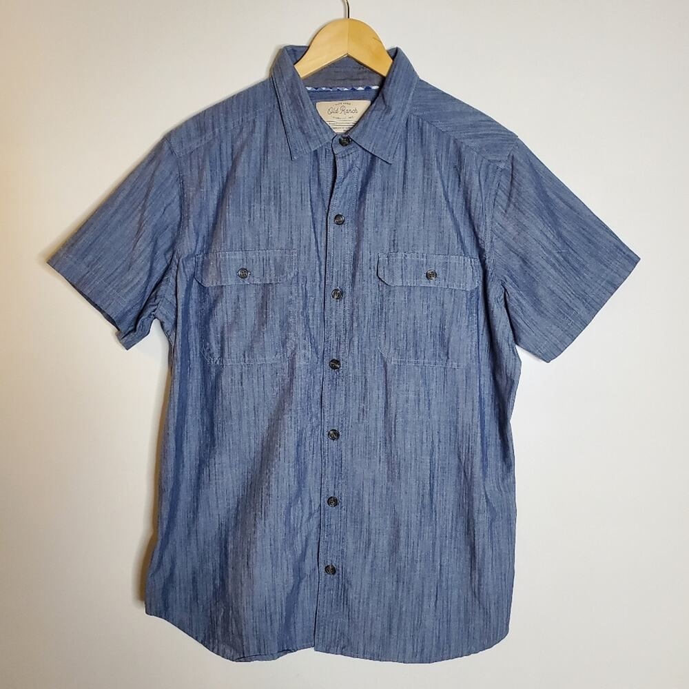 Old Ranch men's Dark blue chambray style button up short sleeve casual shirt